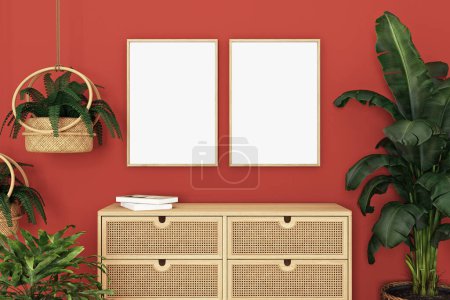 Photo for Minimal decor and two blank frame mockup, 3d rendering - Royalty Free Image