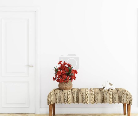 Téléchargez les photos : Intérieur vide avec mur blanc et fleurs - en image libre de droit