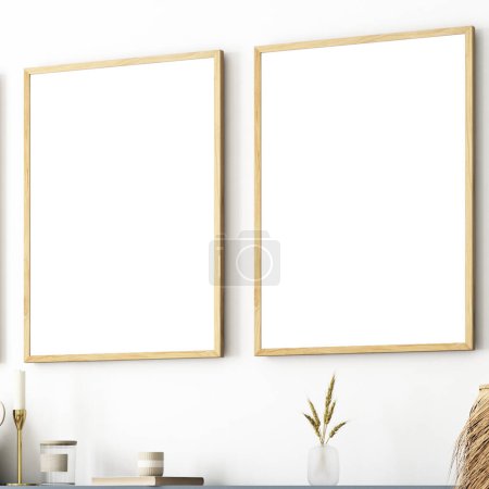 Photo for Modern empty interior. mock up poster design, frame, scandinavian style. 3 d render - Royalty Free Image