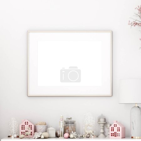 Téléchargez les photos : Cadre photo affiche maquette avec décoration de Noël. - en image libre de droit