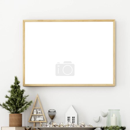Photo for Christmas frame mockup in living room horizontal - Royalty Free Image