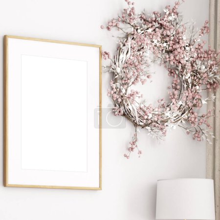 Photo for Christmas frame mockup in pink color and white - Royalty Free Image