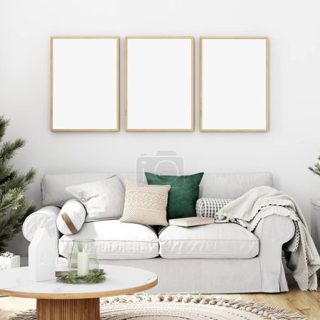 Téléchargez les photos : Modèle de cadre de Noël dans le salon - en image libre de droit