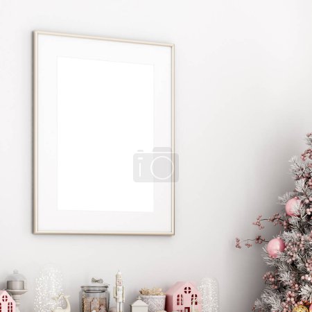 Photo for Christmas frame mockup in pink color and white - Royalty Free Image