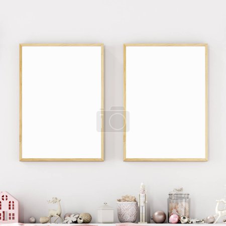 Photo for Mock up poster Christmas and two wood frame A4 - Royalty Free Image