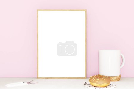 Foto de Marco blanco en blanco sobre fondo rosa con espacio de copia para su mensaje. 3 d ilustración - Imagen libre de derechos