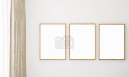 Photo for Frame mockup in children's room with natural wood furniture, farmhouse style interior background, 3D render - Royalty Free Image
