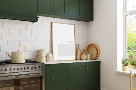 Téléchargez les photos : Modèle A4 cadre dans la salle de cuisine - en image libre de droit