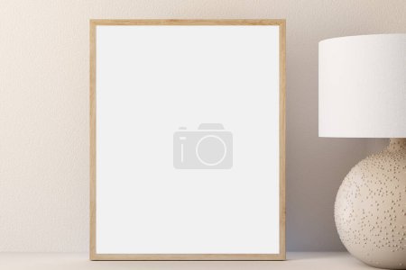 Photo for Mock up  frame in a nursery room with natural wooden furniture, 3D rendering  Stock Image - Royalty Free Image