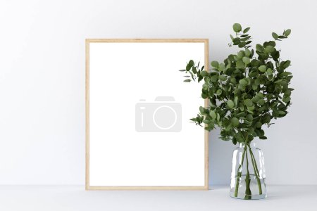 Téléchargez les photos : Mockup frame in light cozy and simple bedroom interior background, 3d render - en image libre de droit