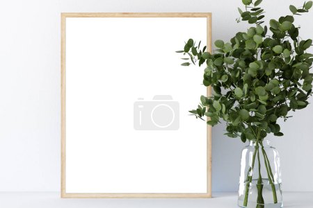 Photo for Mockup frame in light cozy and simple bedroom interior background, 3d render - Royalty Free Image