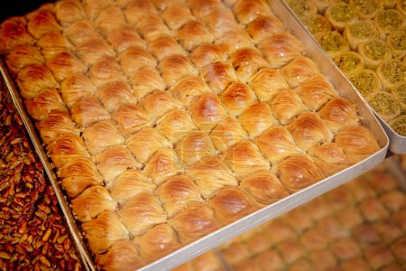 Photo for Traditional turkish dessert antep baklava with pistachio - Royalty Free Image