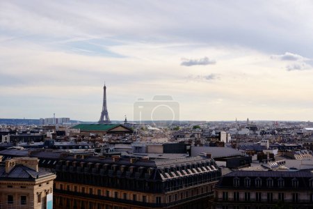 Foto de Paisaje urbano de París. Techos de los edificios, Torre Eiffel en el fondo - Imagen libre de derechos