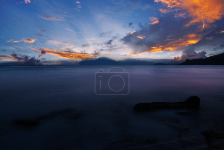 Photo for Dusk sunset landscape. Beautiful Crimean sea bay at evening time. - Royalty Free Image