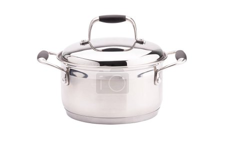 Photo for Silver shining cooking pot on white background. - Royalty Free Image