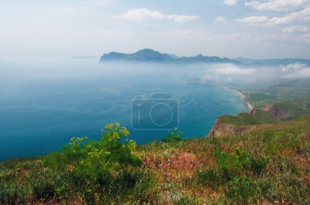 Landscape with sea bay and mountain view.