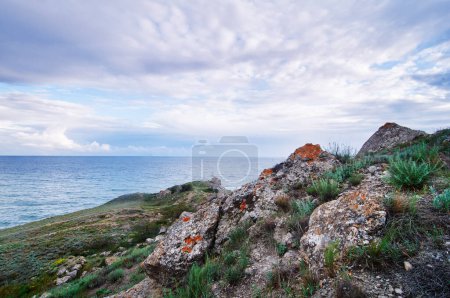 Photo for Crimean bay, Ukraine. Landscape with sea rock shore. - Royalty Free Image