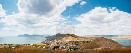 Photo for Aerial view of small Crimean town on the Black sea shore, Ukraine. - Royalty Free Image