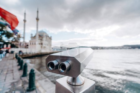 Coin Operated Binocular viewer next to the waterside promenade in Istanbul looking out to the Bay and city.