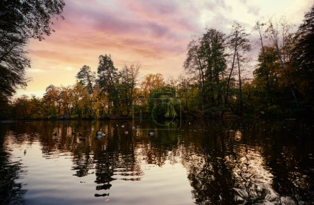 Téléchargez les photos : Couleurs d'automne. Beau paysage d'automne avec forêt et lac. - en image libre de droit