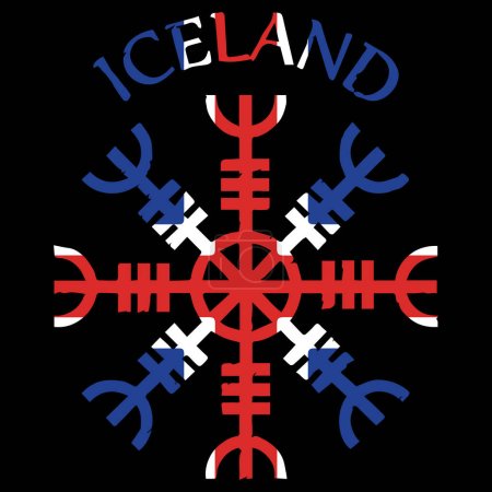 Illustration for Helm of awe, helm of terror, Icelandic magical staves, Aegishjalmur, with Iceland flag, vector illustration - Royalty Free Image