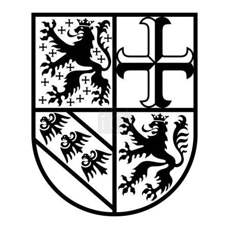 Ilustración de Medieval style design. Heraldic shield with lions, eagles and crosses, isolated on white, vector illustration - Imagen libre de derechos