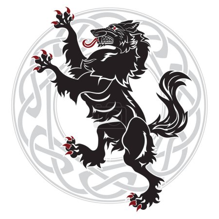 Design Werewolf and Celtic-Scandinavian ornament, isolated on white, vector illustration