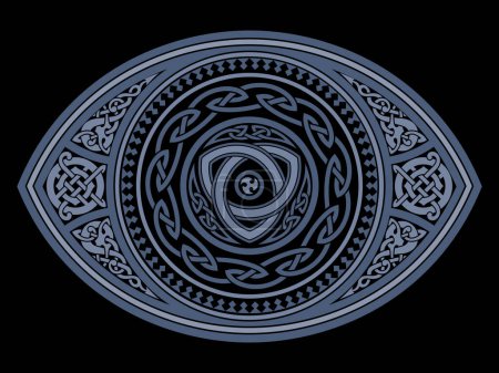 Scandinavian Viking design. Round Celtic design in Old Norse style, isolated on black, vector illustration