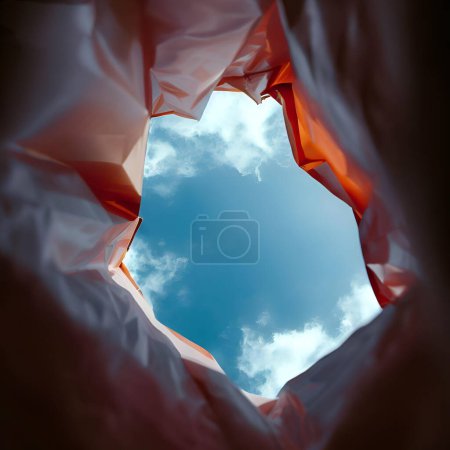Foto de Vista hacia arriba desde el interior de una bolsa de compras hacia el cielo - Imagen libre de derechos