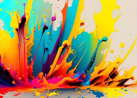 Foto de Coloridas salpicaduras de pintura sobre fondo neutro, arte abstracto - Imagen libre de derechos