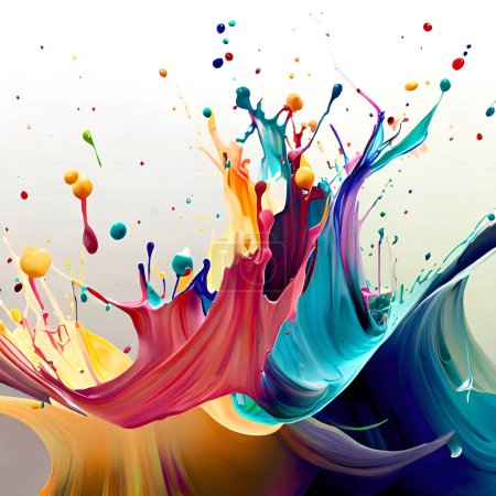 Téléchargez les photos : Éclaboussures colorées de peinture sur fond neutre, art abstrait - en image libre de droit