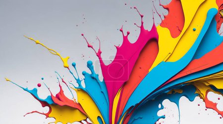 Foto de Coloridas salpicaduras de pintura sobre fondo neutro, arte abstracto - Imagen libre de derechos