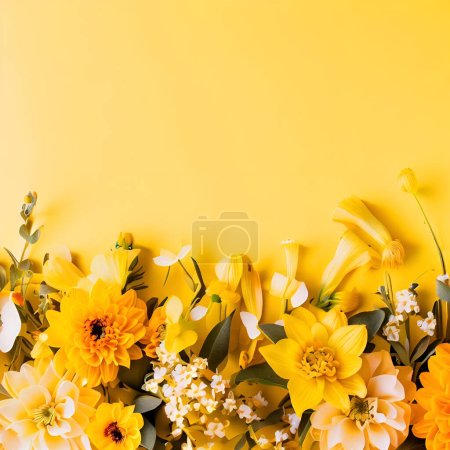 Floral composition on a blank trendy background. Flowers backdrop for Mothers Day, valentines day, wedding, birthday. copy space 