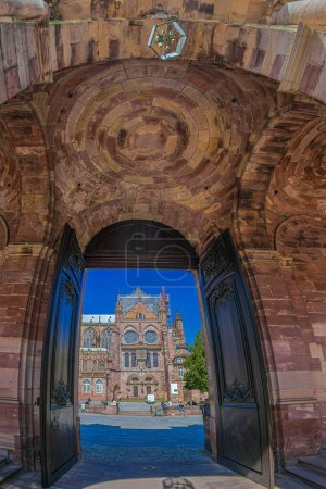 Photo for View of Notre-Dame Cathedral in Strasbourg, France, the side with the Astronomical Clock, from the inner courtyard of the Palais Rohan. - Royalty Free Image