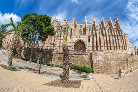 Téléchargez les photos : La cathédrale Santa Maria de Palma ou La Seu, une cathédrale gothique catholique romaine située à Palma, Majorque, Espagne, entre le palais royal de La Almudaina et le palais épiscopal. Construit 1229-1601. - en image libre de droit