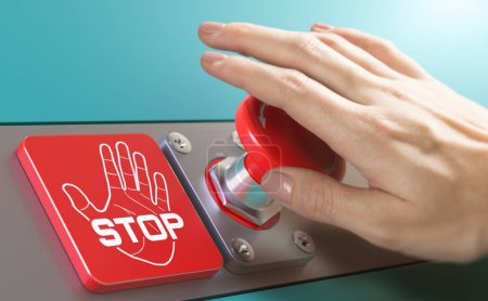 Photo for Woman hand pushing a stop button. Protest concept. - Royalty Free Image