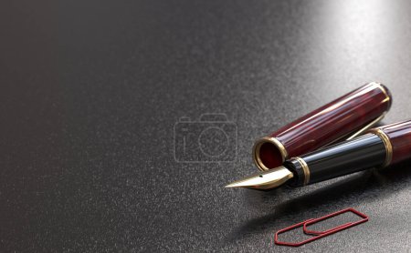 Photo for Fountain pen over black background with copy space. - Royalty Free Image