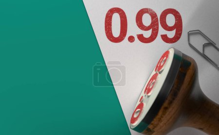 Photo for 0.99 cents printed in red on a paper sheet with a rubber stamp. 3d illustration. - Royalty Free Image