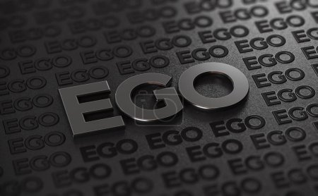 Foto de Ego sobreinflado sobre fondo negro. Concepto de egocentrismo. ilustración 3d. - Imagen libre de derechos
