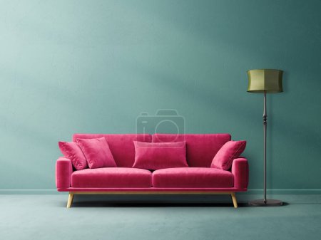 Photo for Modern living room with pink sofa. 3d illustration - Royalty Free Image