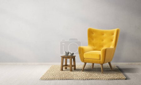 Photo for Modern living room with yellow armchair. 3d illustration - Royalty Free Image