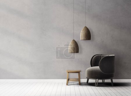 Photo for Modern living room with black armchair. 3d illustration - Royalty Free Image