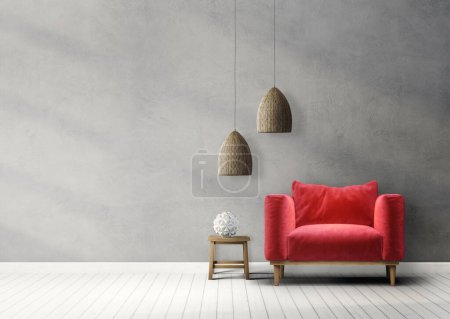 Photo for Modern living room with red armchair. 3d illustration - Royalty Free Image