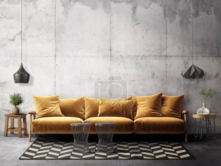 Photo for Modern living room with yellow sofa - Royalty Free Image