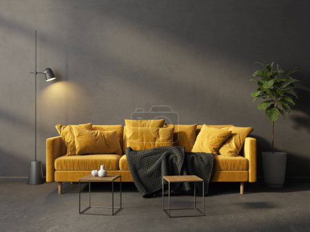 Photo for Modern living room with yellow sofa. 3d illustration - Royalty Free Image