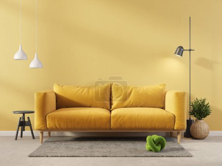 Foto de Moderna sala de estar con sofá amarillo. ilustración 3d - Imagen libre de derechos