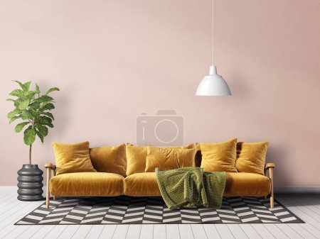Photo for Modern living room with yellow sofa. 3d illustration - Royalty Free Image