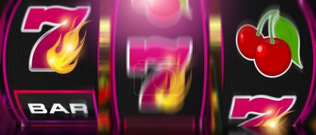Casino Slot Machine Spinning Reels 3D Rendered Illustration. Las Vegas Gambling Concept. 