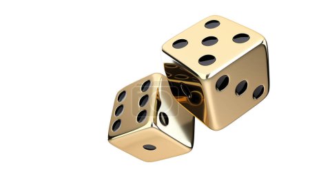 Téléchargez les photos : 3D Golden Shiny Casino Dices Illustration. Casino Gambling Graphic Element. - en image libre de droit