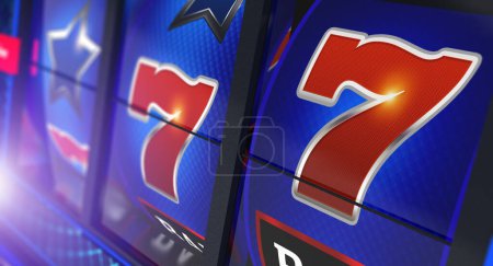 Foto de Slot Machine Game Concept Illustration. One Haded Bandit Reels Close Up 3D Rendered Illustration. - Imagen libre de derechos
